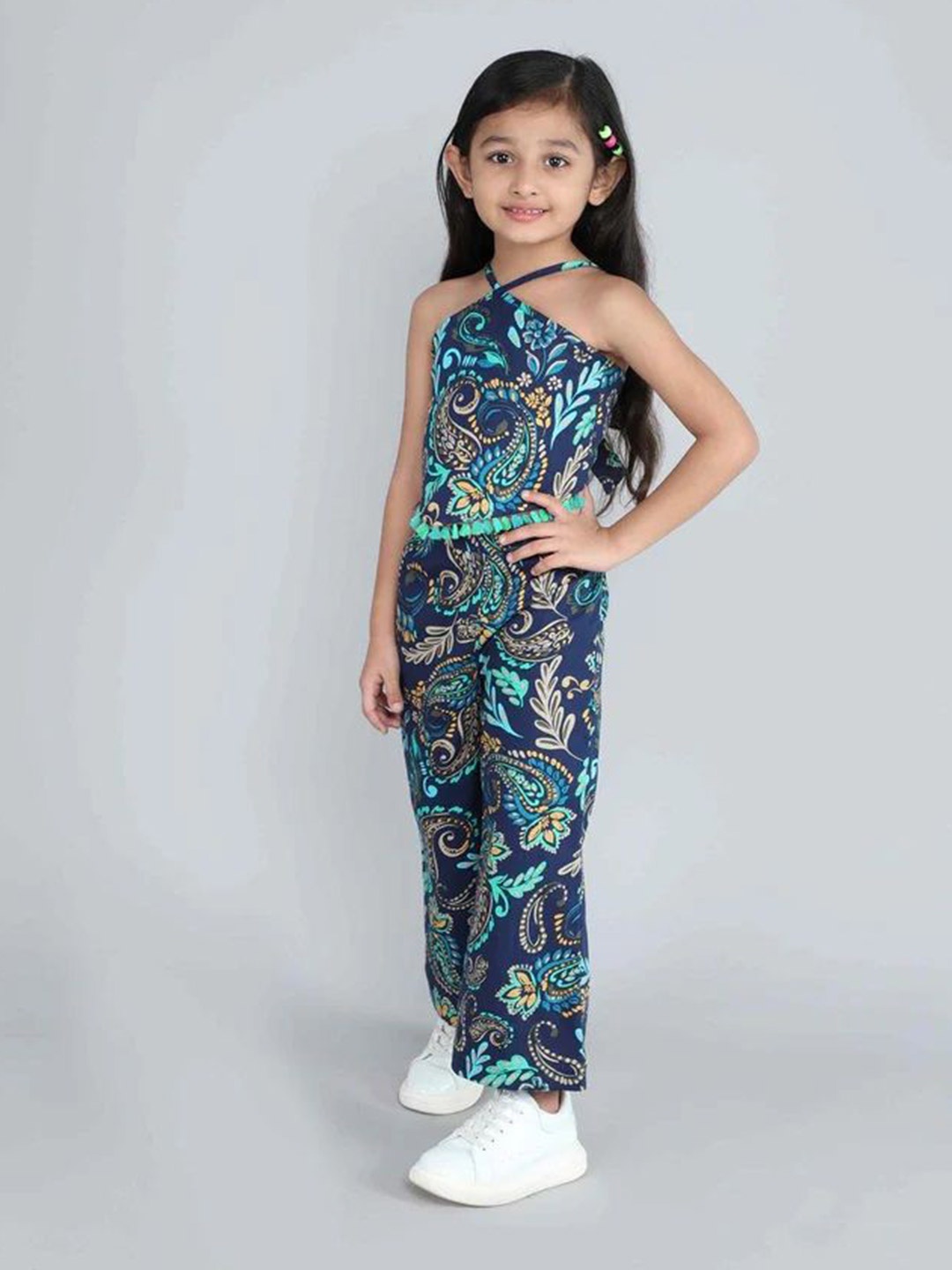 

GORLYA Girls Printed Top with Trousers, Navy blue