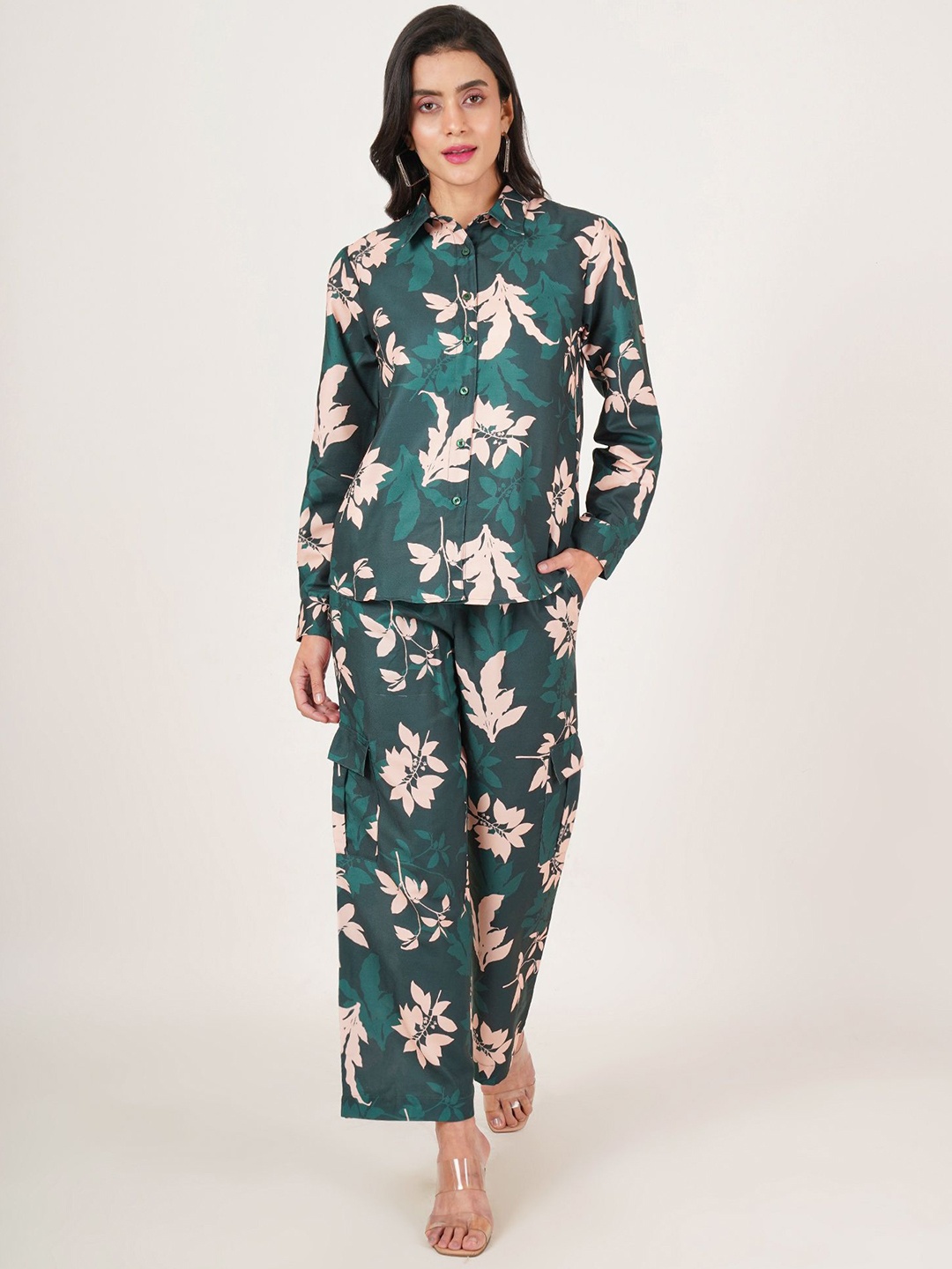 

U&F Pure Cotton Printed Shirt With Trousers Co-Ords, Green