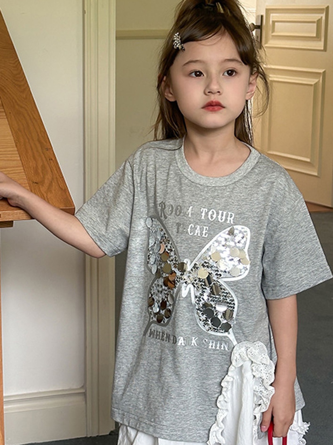 

LULU & SKY Girls Typography T-shirt, Grey
