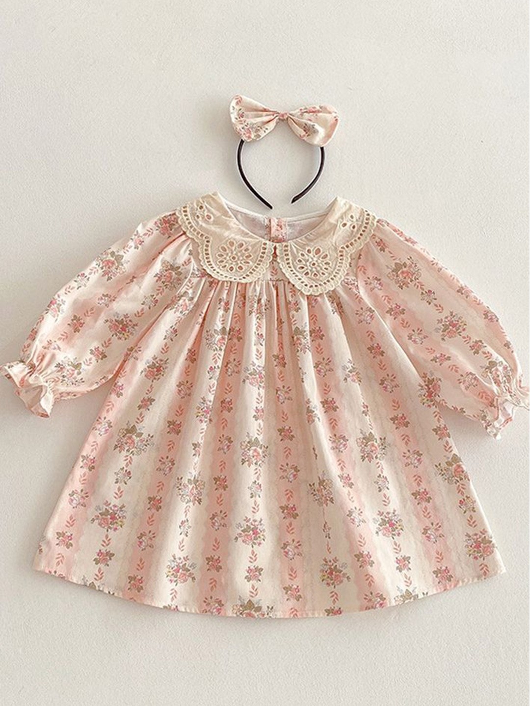 

LULU & SKY Floral Print Puff Sleeve A-Line Dress, Pink