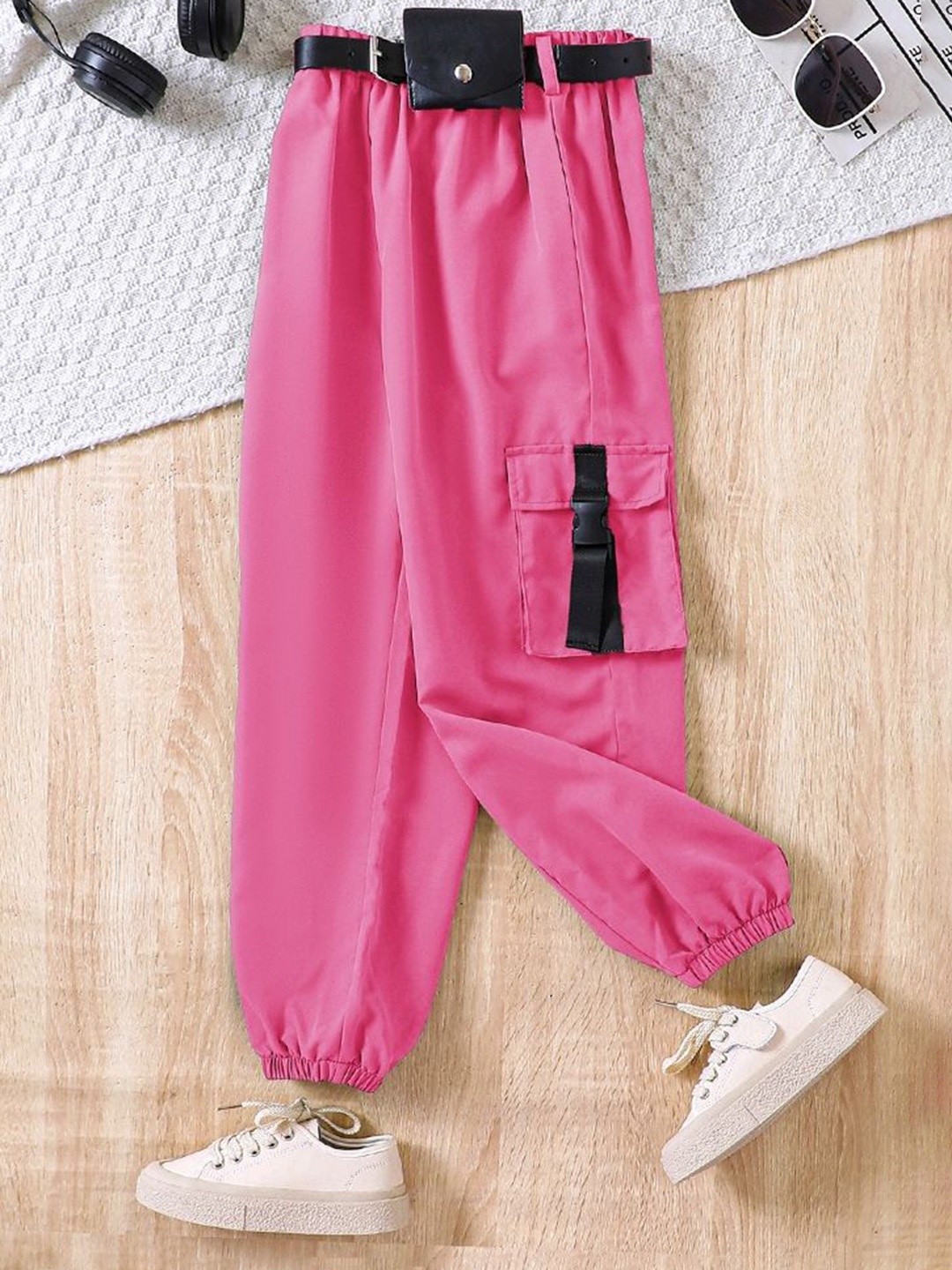 

LULU & SKY Girls Tapered Fit High-Rise Trousers, Pink