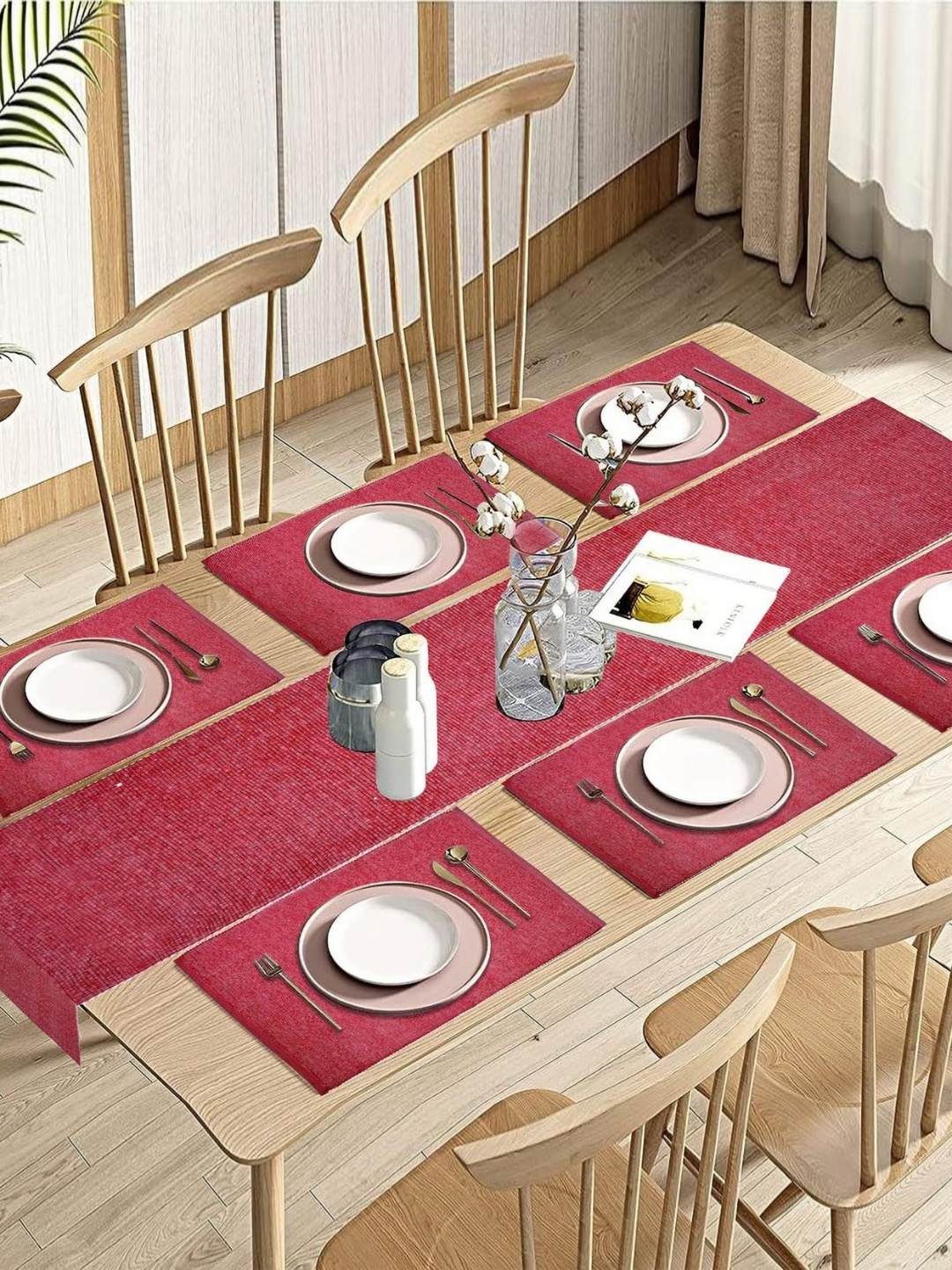 

PRAKARTIK 7-Pcs Red Cotton Table Placemats