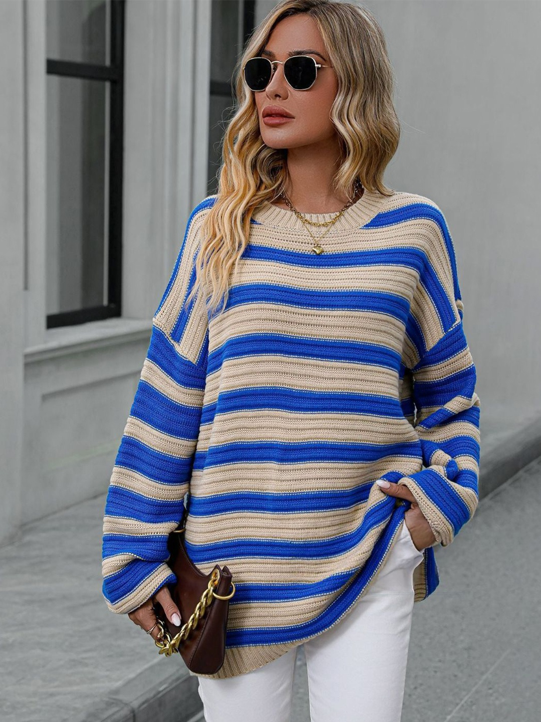 

Oh Rare Women Striped Pullover, Beige