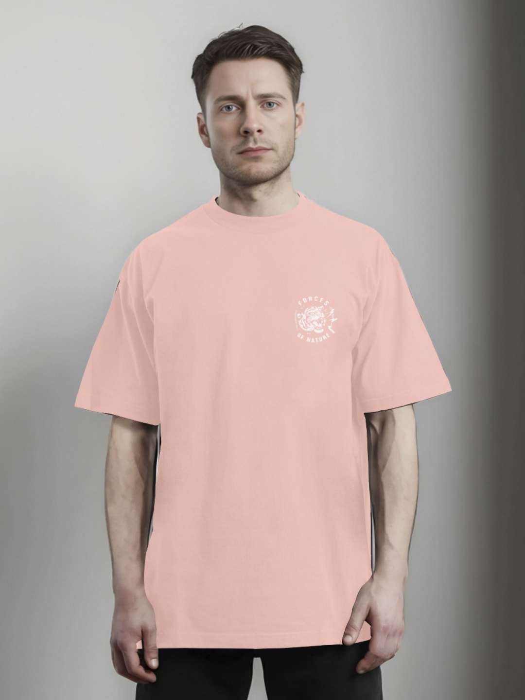 

Moda Rapido Men Printed Applique T-shirt, Peach