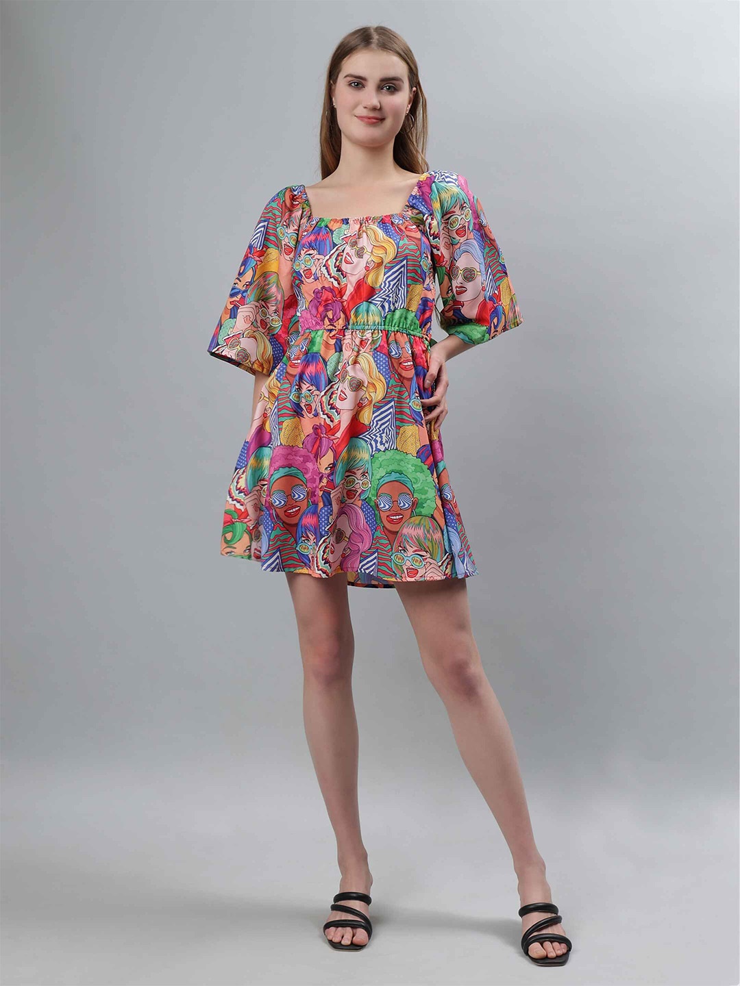 

ETRAANA Floral Print Flared Sleeve Fit & Flare Dress, Multi