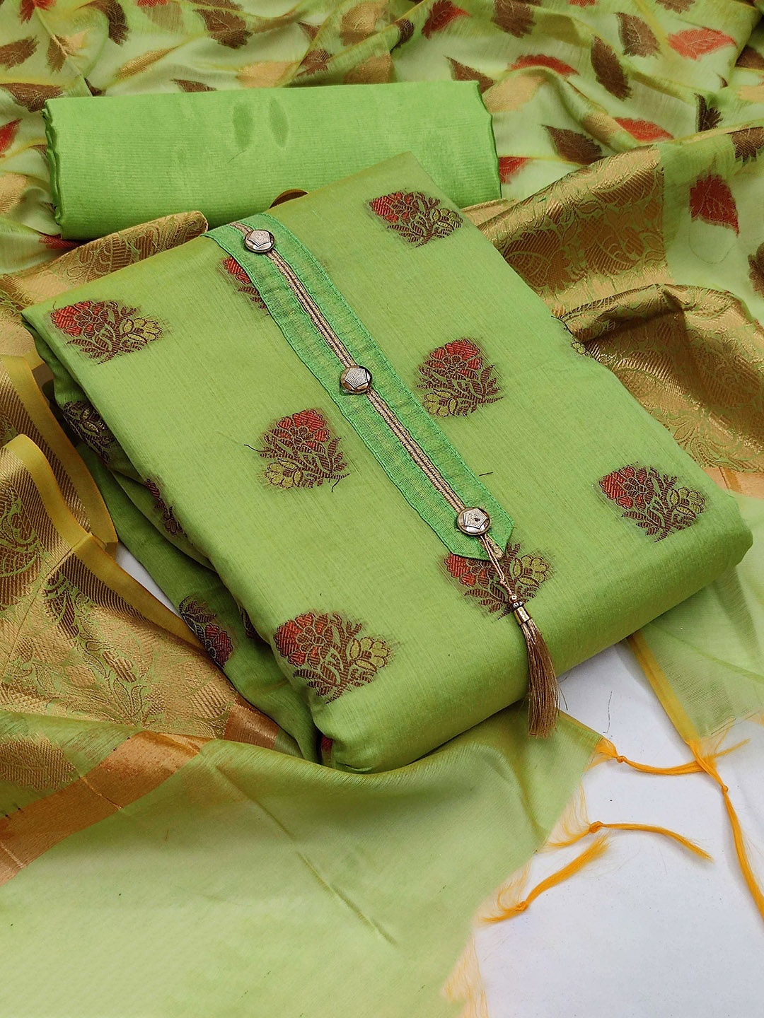 

SAINOOR Semi-Stitched Dress Material, Green