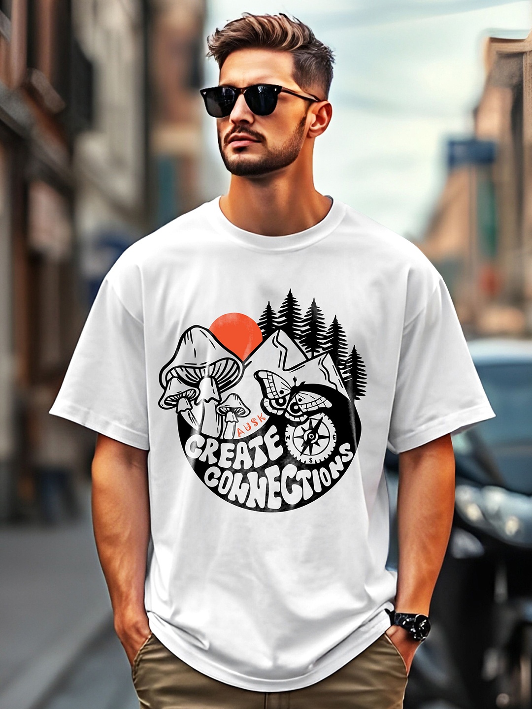 

AUSK Men Printed Applique T-shirt, White