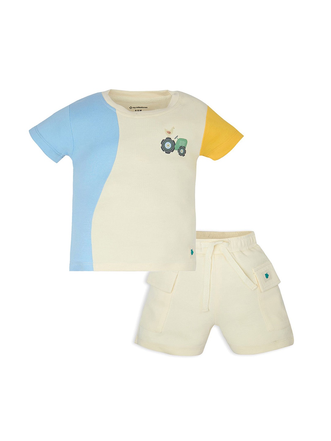 

My Milestones Boys Colourblocked T-shirt with Shorts, Beige