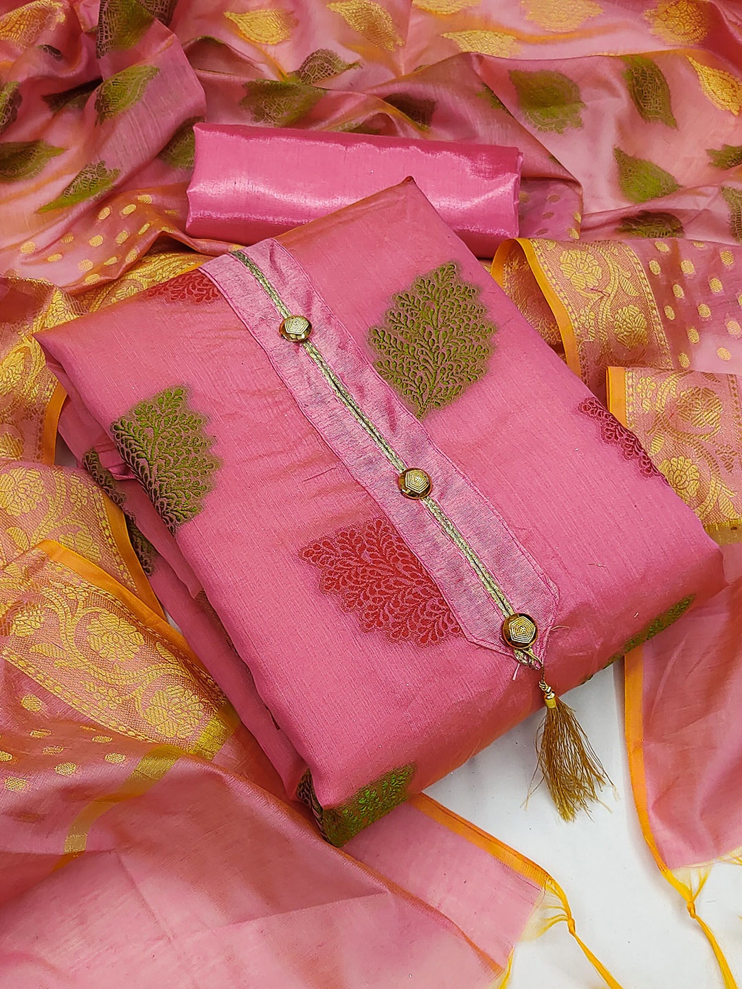 

SAINOOR Semi-Stitched Dress Material, Pink