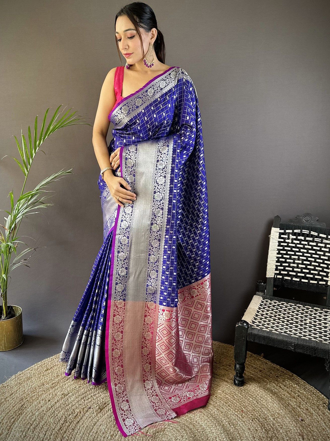 

Mitera Woven Design Zari Silk Blend Saree, Blue