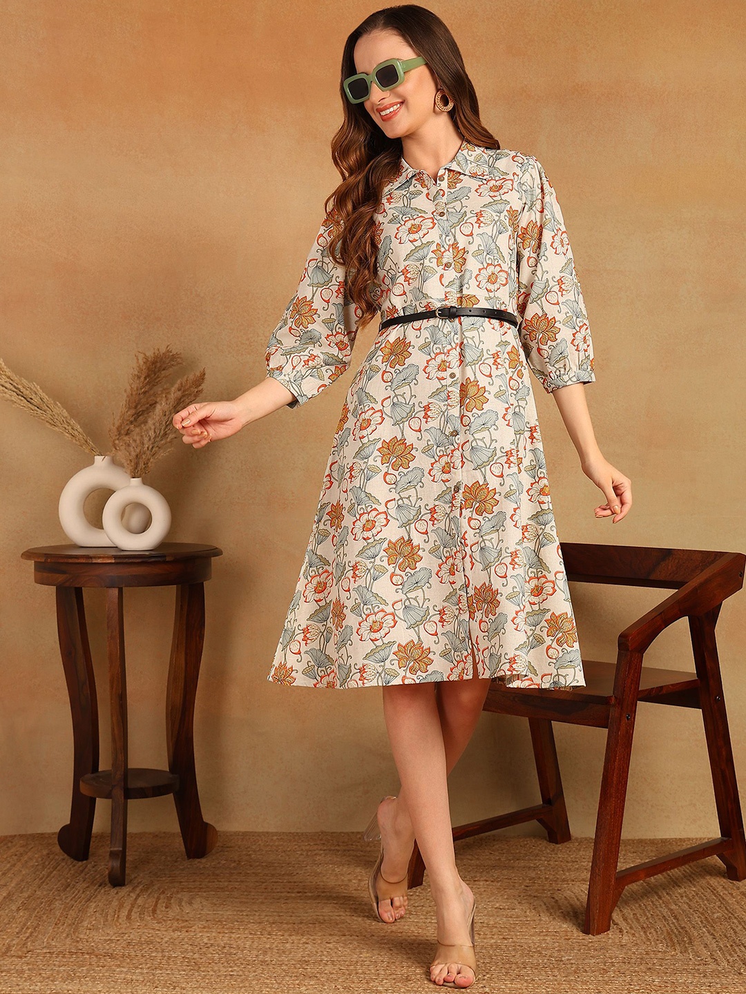 

KALINI Floral Print Dress, Orange