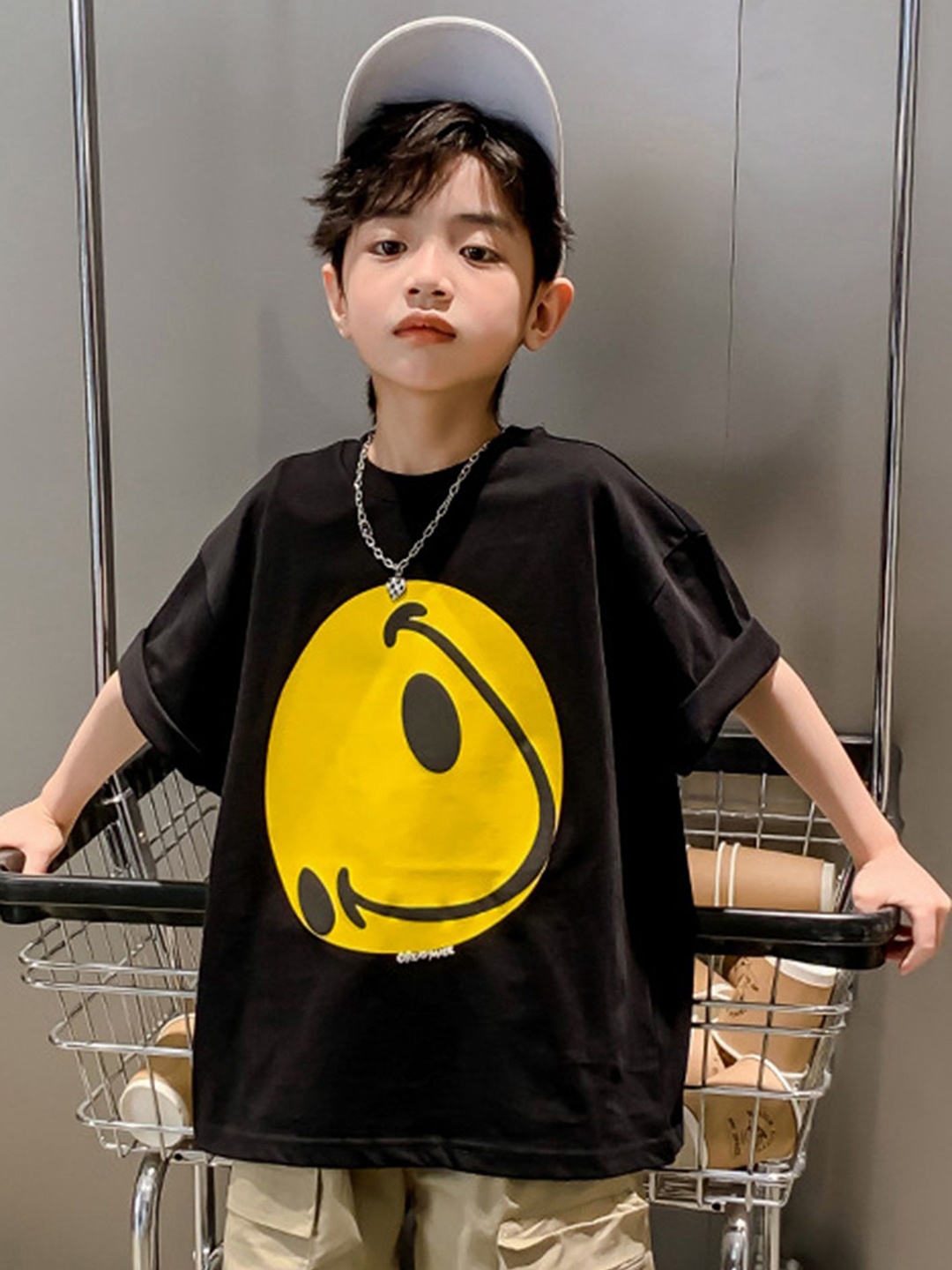

LULU & SKY Boys Printed Hooded Pure Cotton Applique T-shirt, Black
