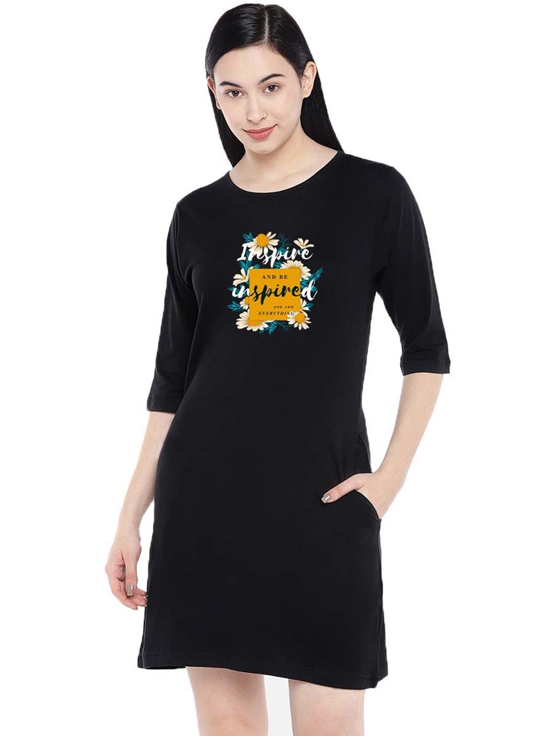 

Moda Rapido Print T-shirt Dress, Black