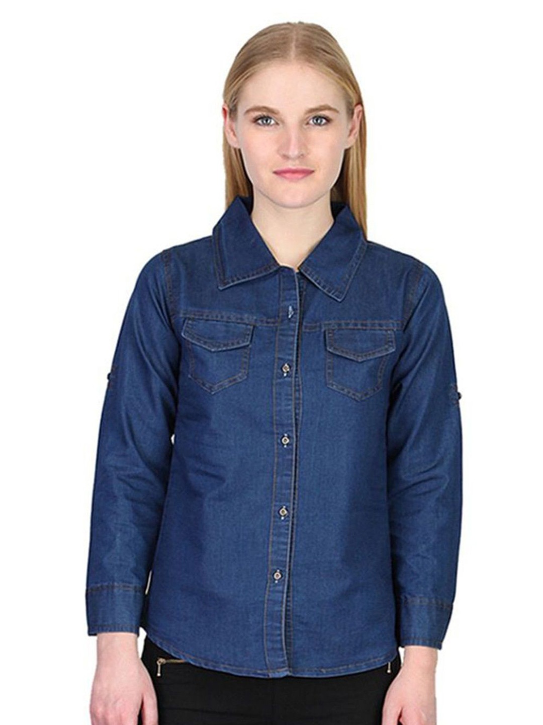 

OOTPTAANG Women Opaque Casual Shirt, Blue