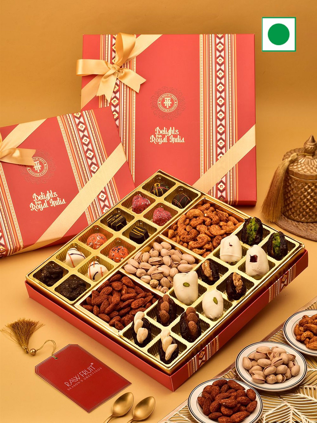 

RawFruit Roasted Dry Fruits With Premium DryFruit Dates Assorted Gifts, Red