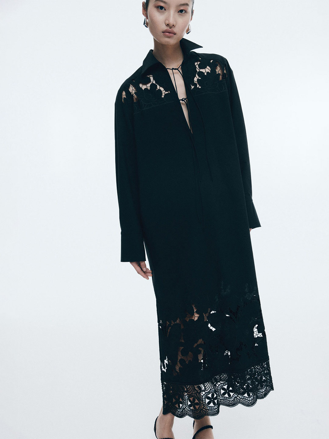 

H&M Broderie Anglaise Shirt Dress, Black