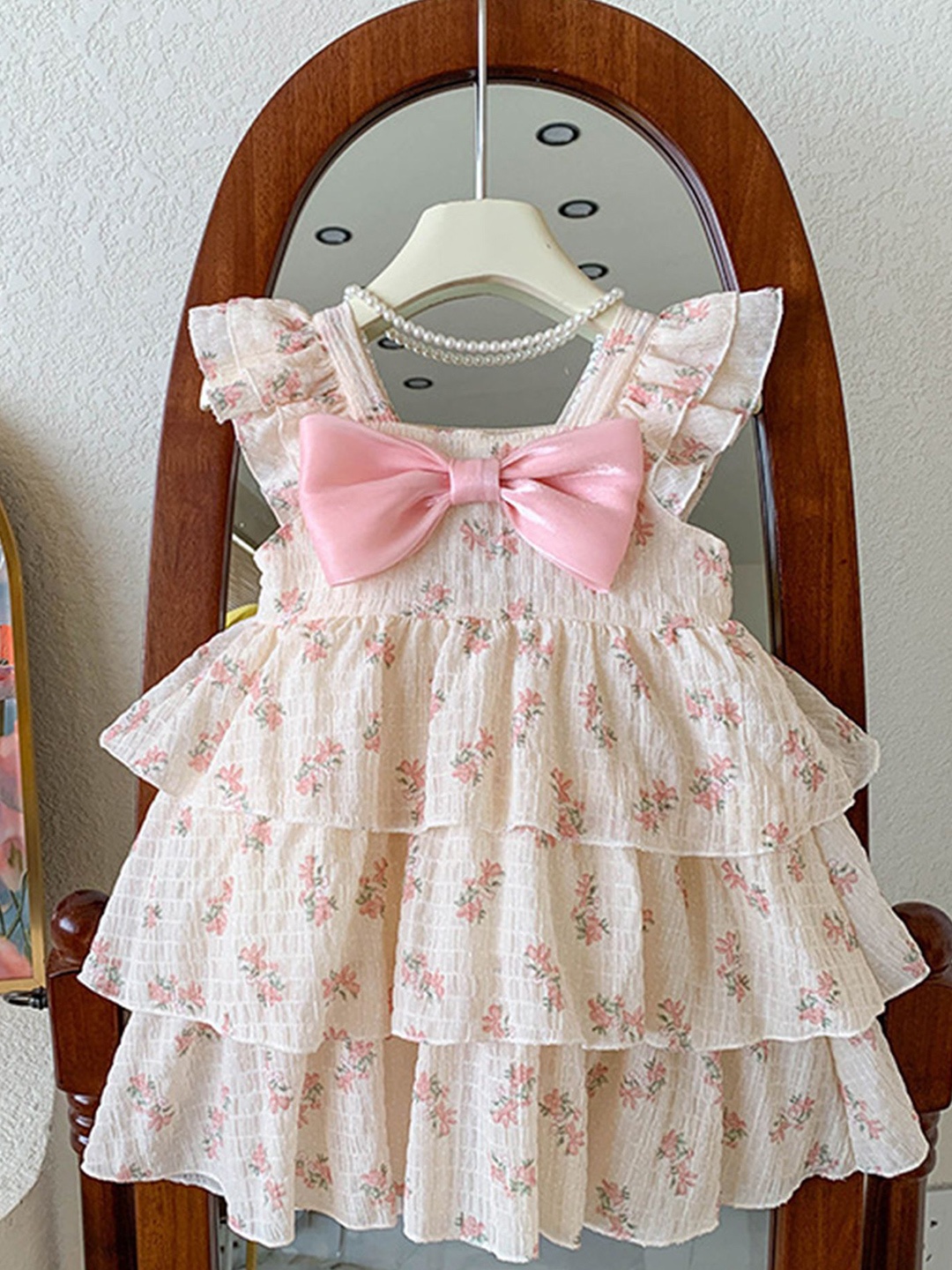 

LULU & SKY Floral Print Flutter Sleeve Fit & Flare Dress, Pink