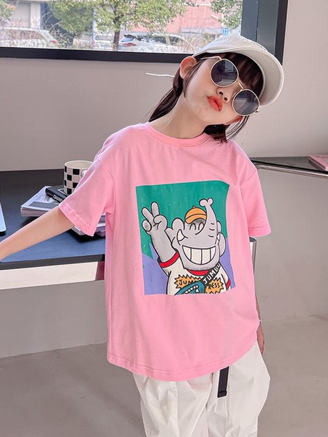 

LULU & SKY Girls Printed Pure Cotton T-shirt, Pink