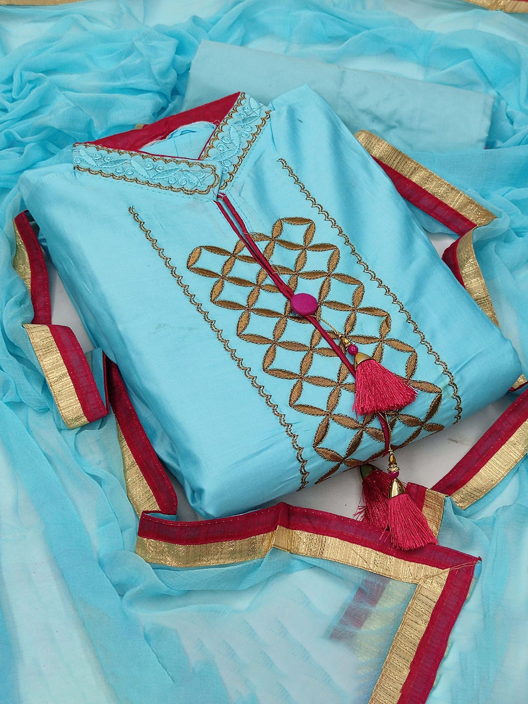 

SAINOOR Embroidered Semi-Stitched Dress Material, Blue