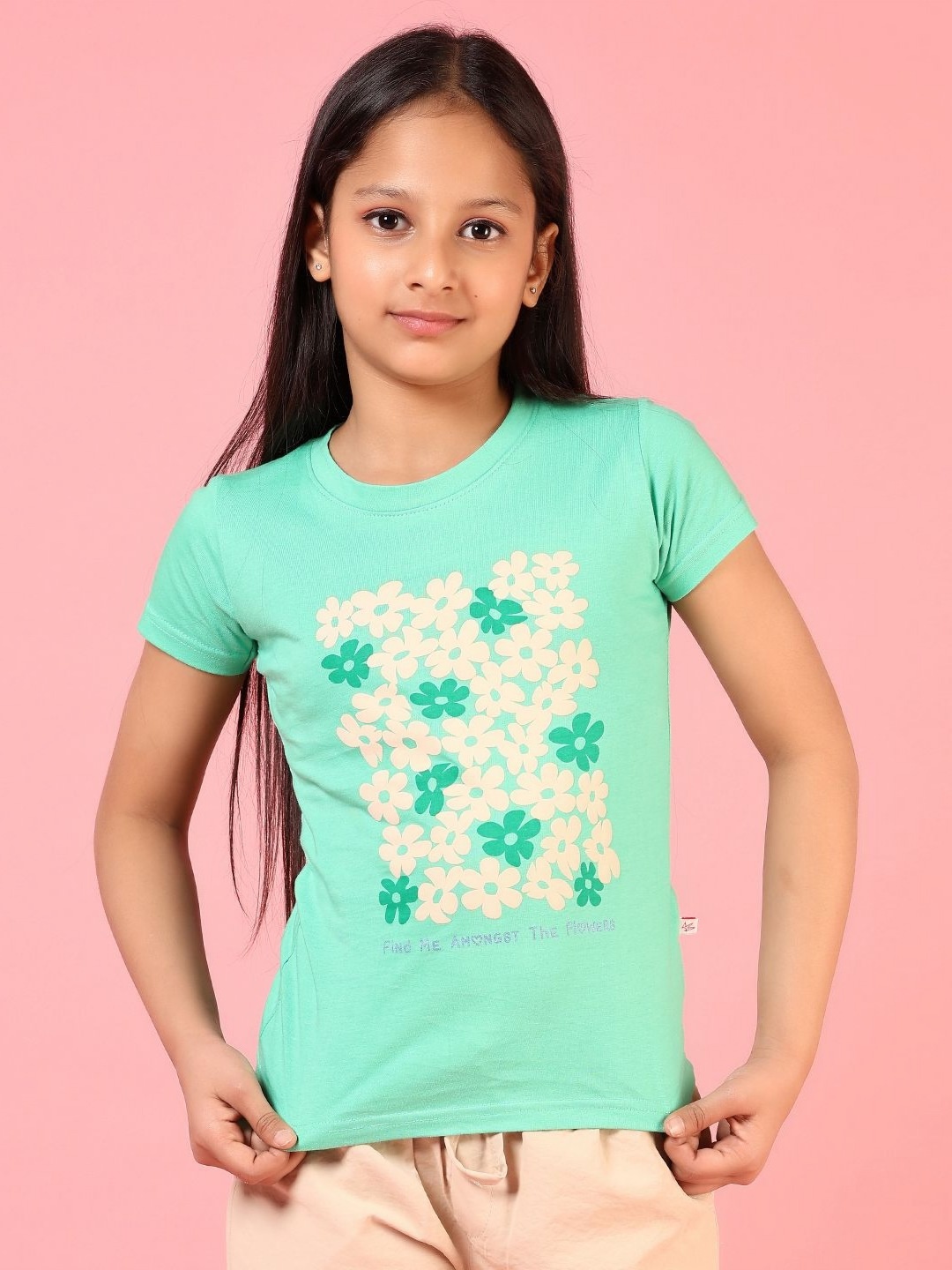 

V-Mart Girls Floral Printed T-shirt, Green