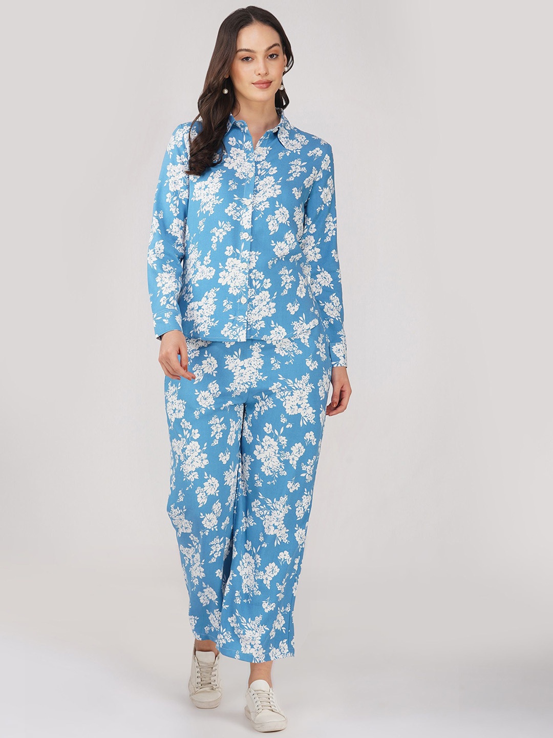 

Street22, Printed Shirt With Trousers Co-Ords, Blue