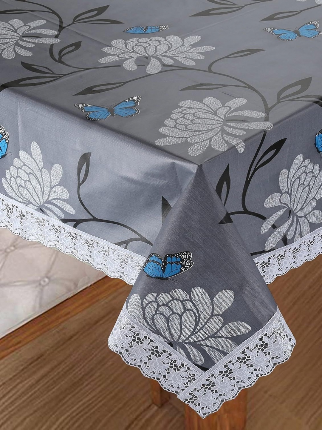 

Homerz Grey Floral Waterproof Plastic 4-Seater Table Cover