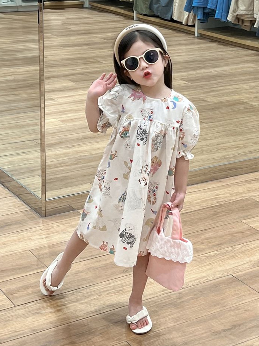 

LULU & SKY Floral Print Flutter Sleeve A-Line Dress, White