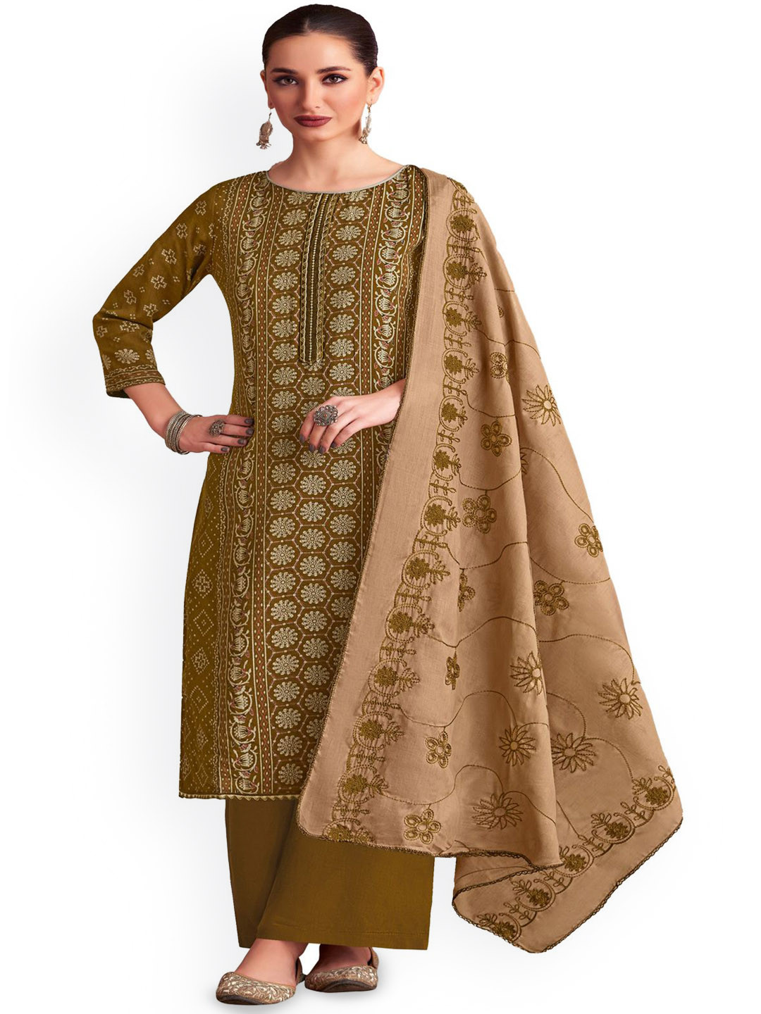 

DRAVINAM Trends Embroidered Viscose Rayon Unstitched Dress Material, Green
