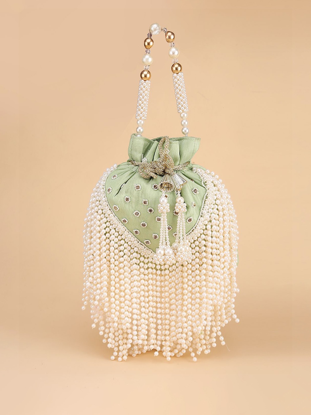 

Olive Bucket Handheld Bag with Tasselled, Green
