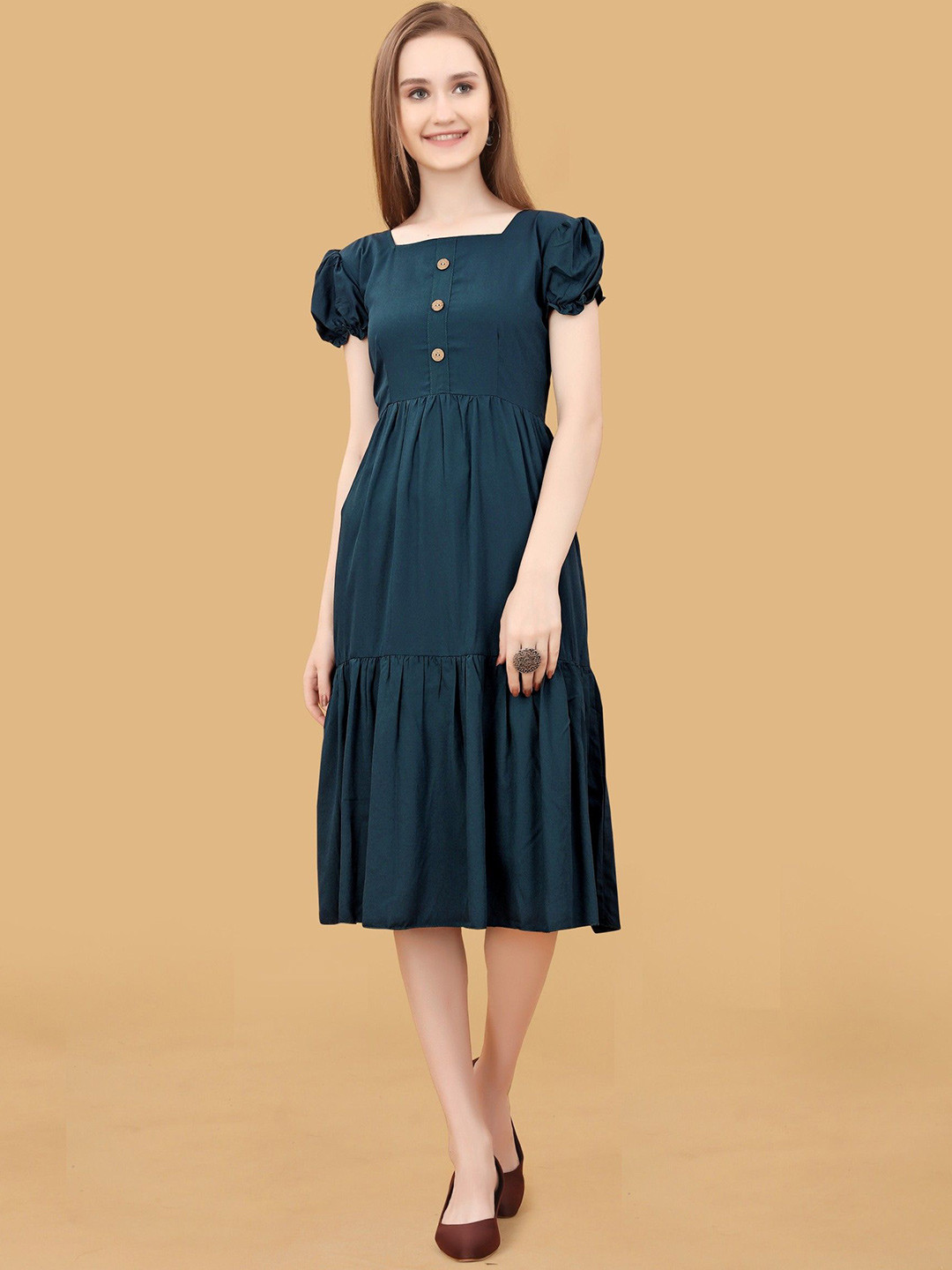 

Jash Creation Applique Crepe Fit & Flare Dress, Blue