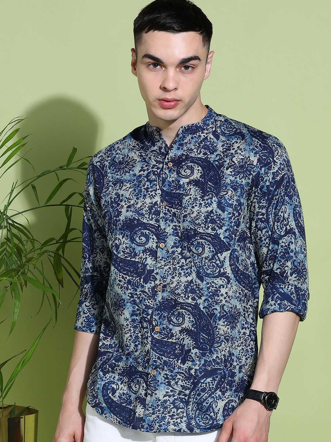 

Anouk Men Slim Fit Floral Opaque Printed Casual Shirt, Blue