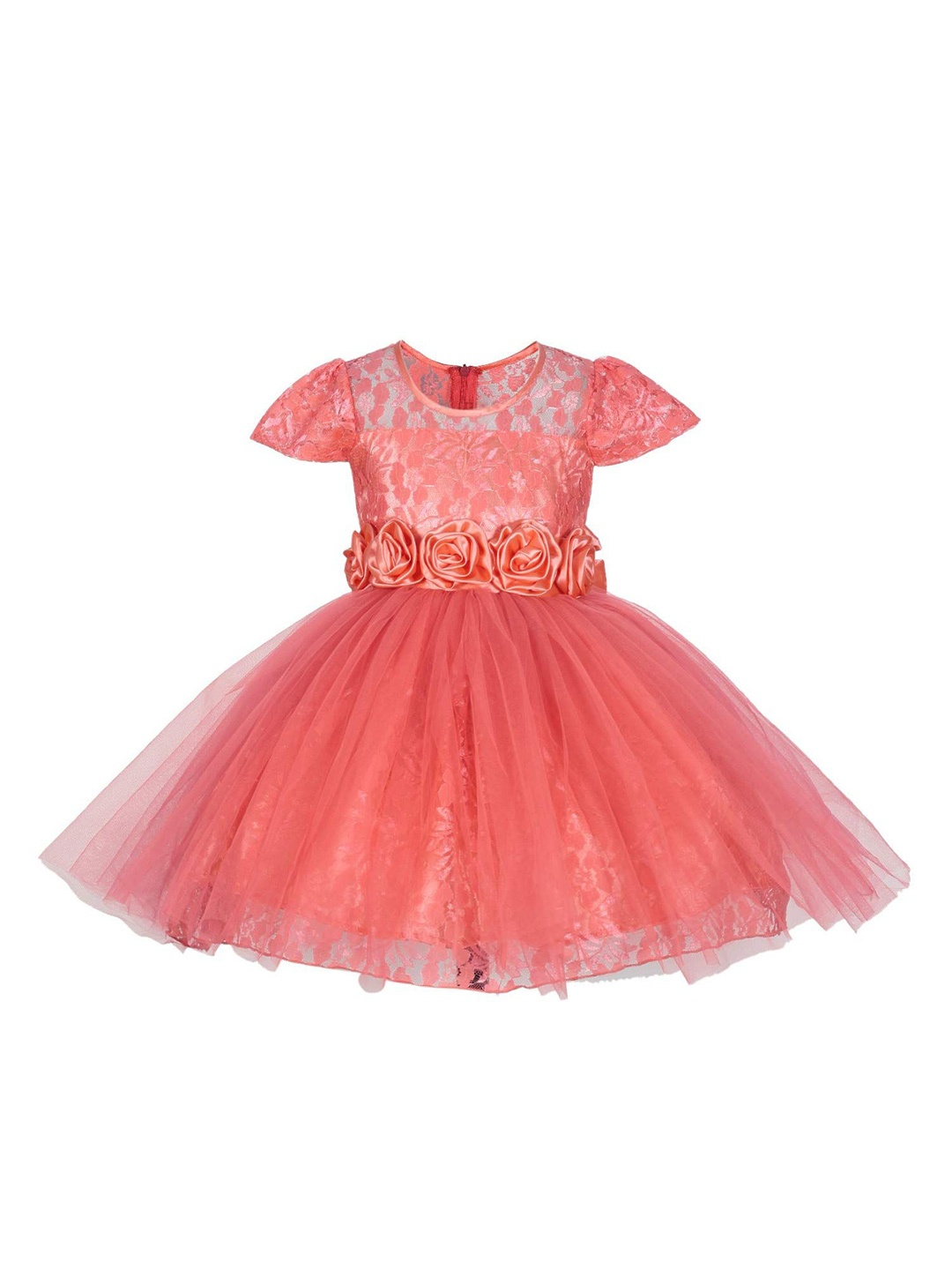 

Wow Princess Cape Sleeve Net A-Line Dress, Coral