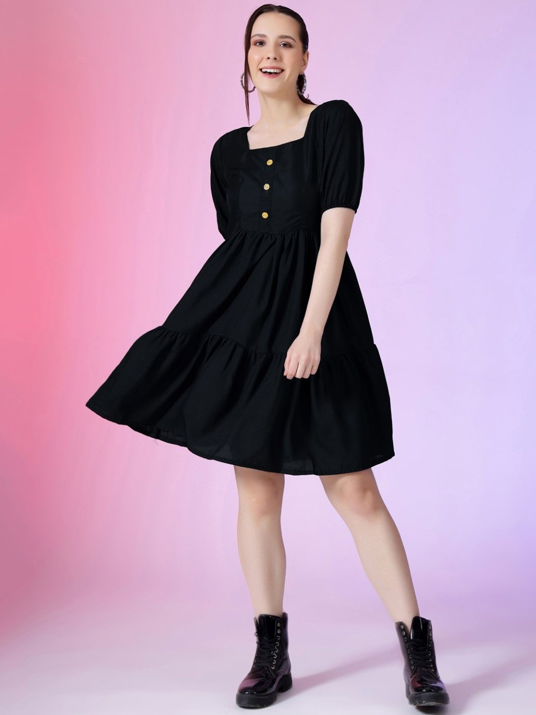 

Raiyani Fashion Applique Crepe Fit & Flare Dress, Black