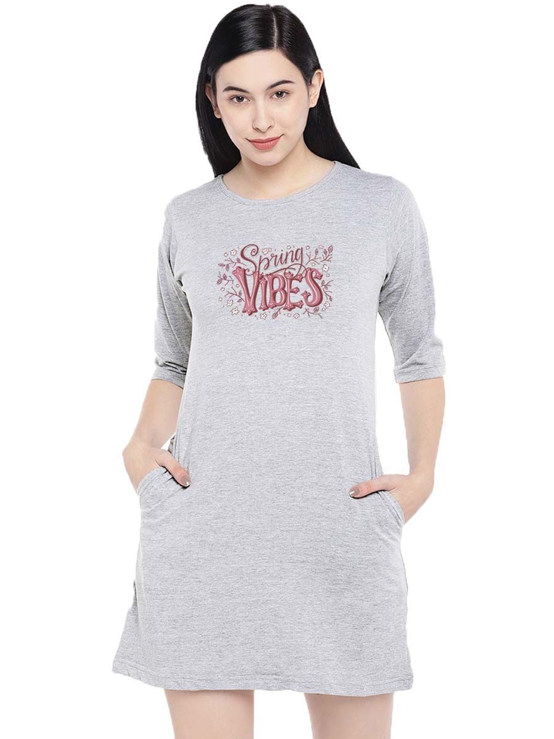

Moda Rapido Print T-shirt Dress, Grey