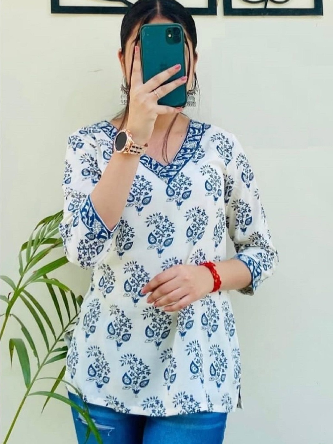 

Aasira Floral Print Cotton Top, Blue