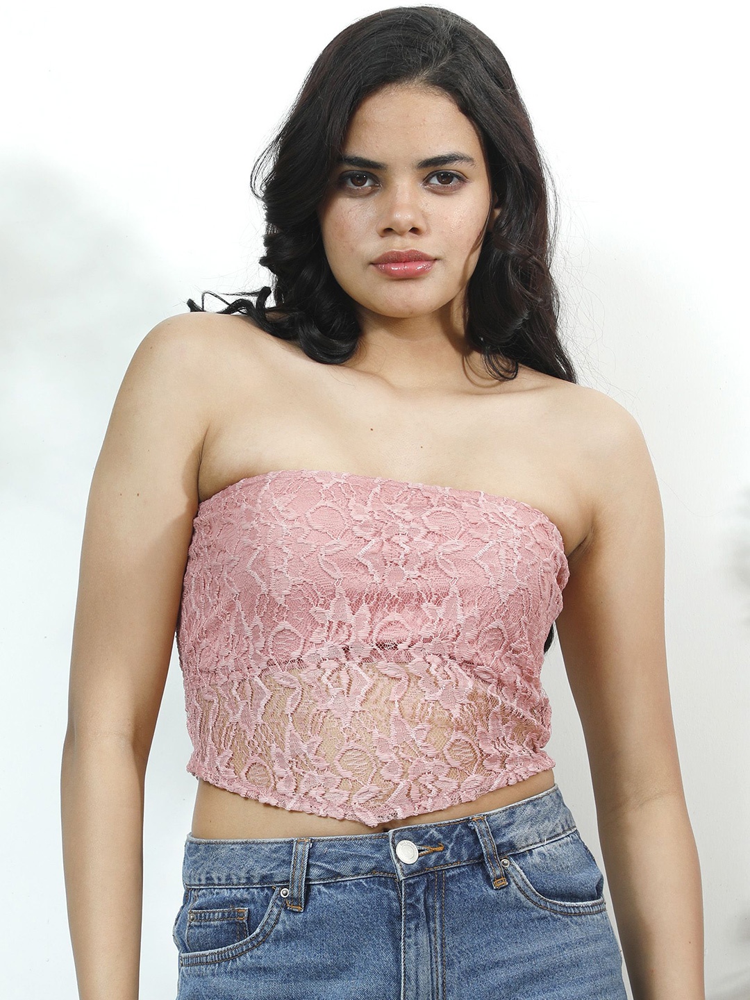 

Athena Unapologetic Floral Lace Crop Top, Pink