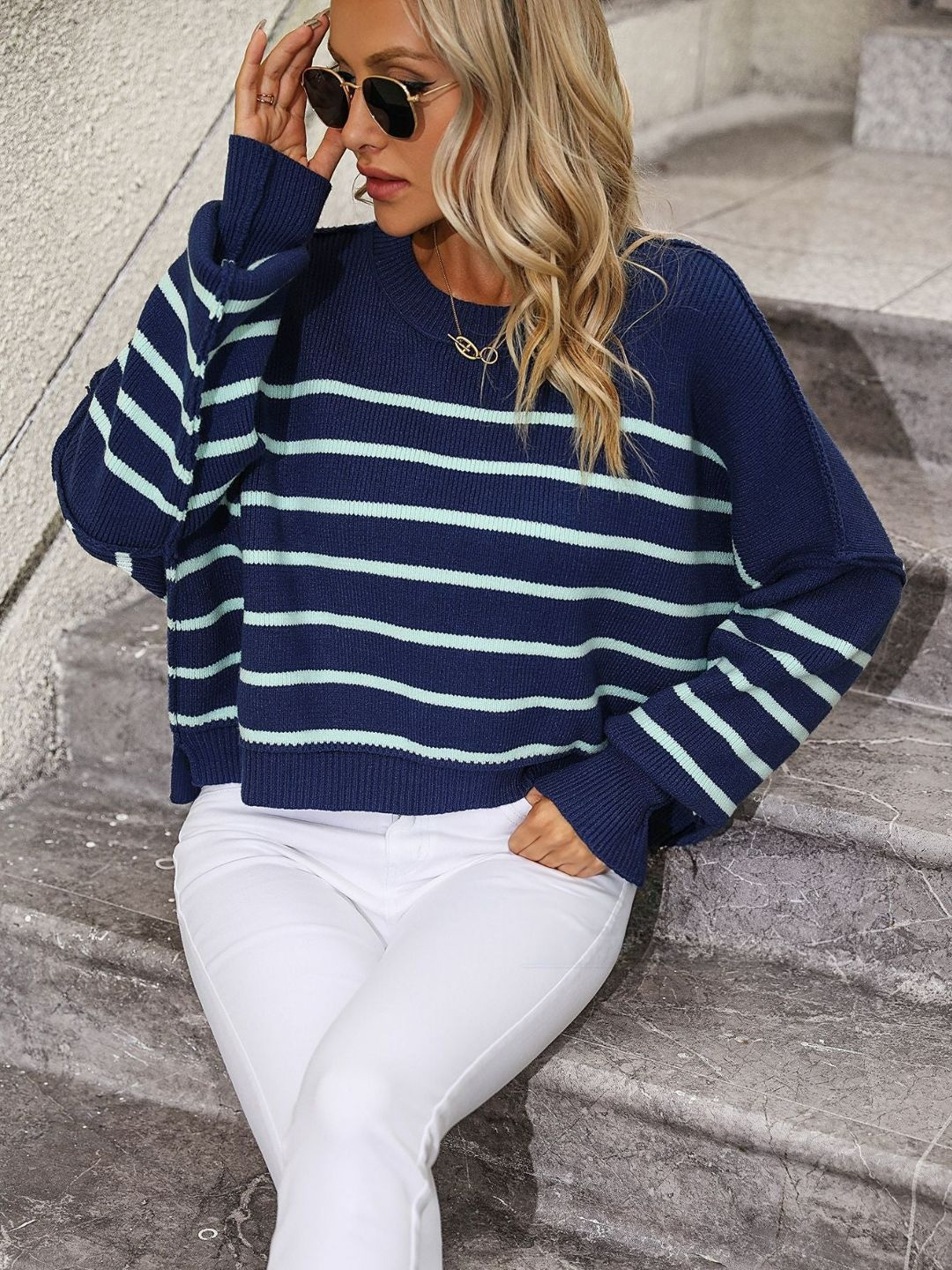 

Oh Rare Women Striped Pullover, Navy blue