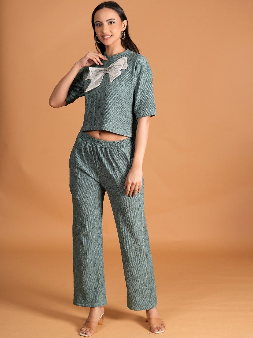 

Dreambe Printed Round Neck T-Shirt & Trousers Co-ords, Green