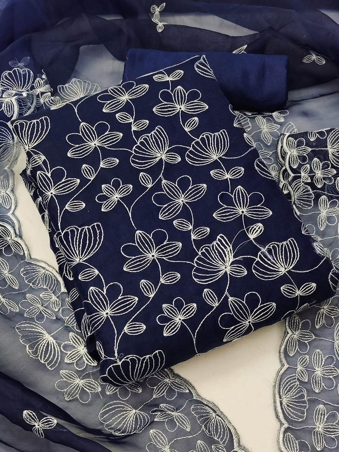 

SAINOOR Embroidered Organza Unstitched Dress Material, Blue
