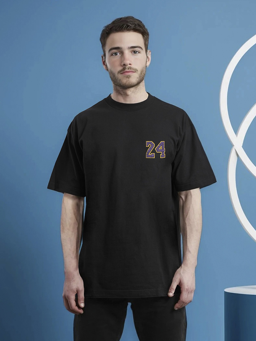 

Moda Rapido Men Printed Applique T-shirt, Black