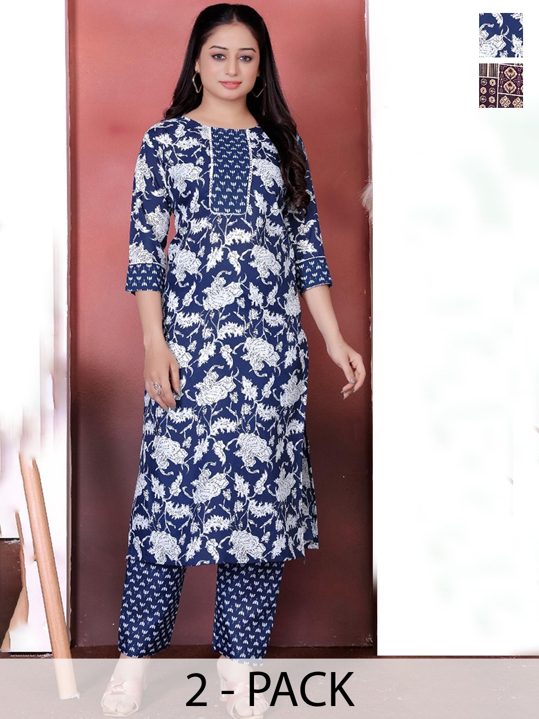 

Moda Rapido Women Floral Printed Regular Kurta with Trousers, Blue