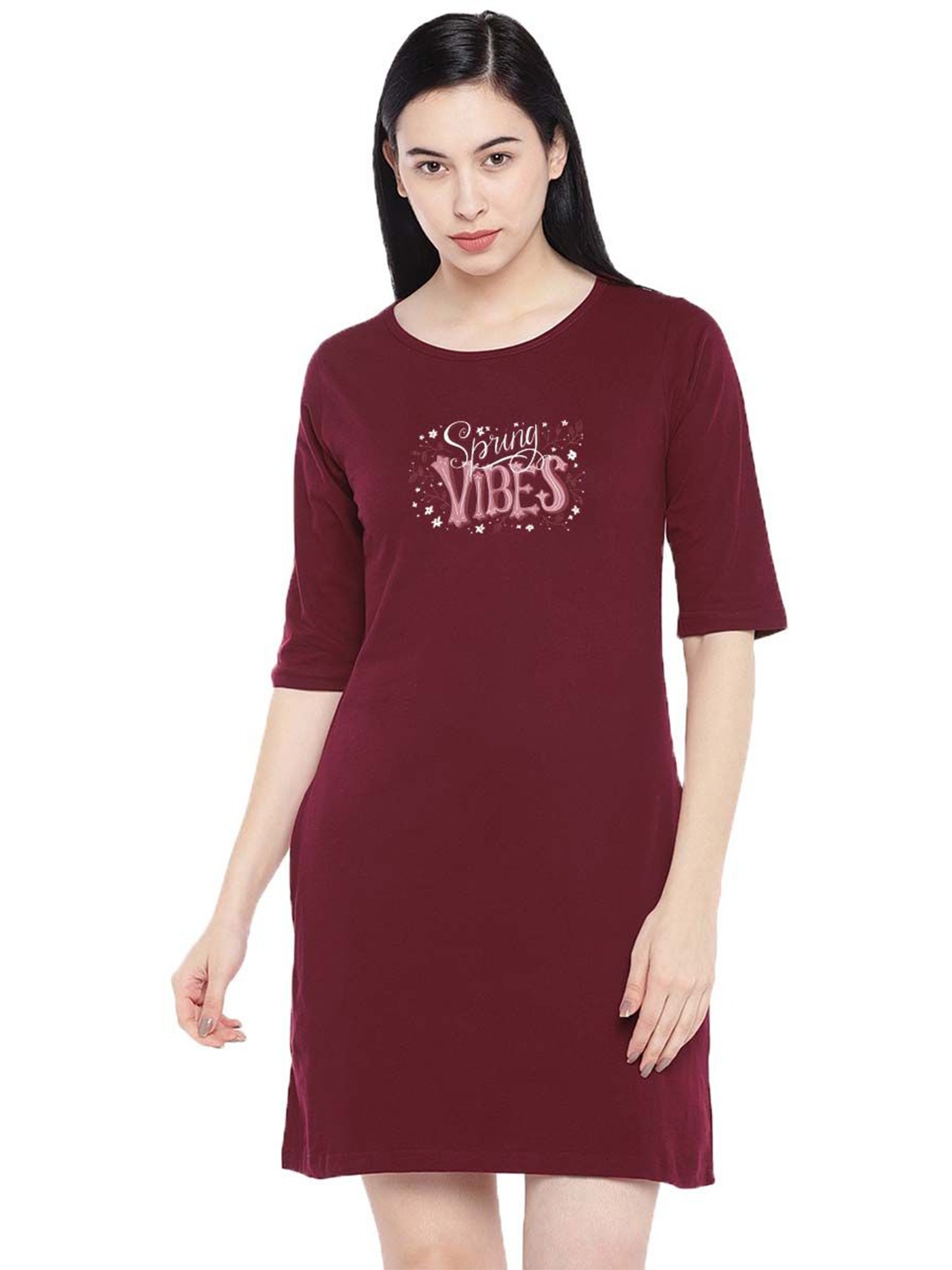 

Moda Rapido Print Cold-Shoulder T-shirt Dress, Maroon