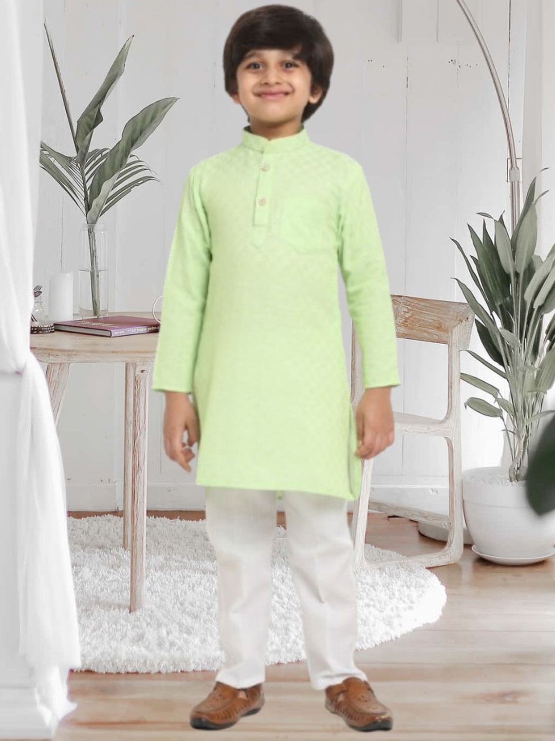 

CENSAL Boys Regular Kurta with Trousers, Green
