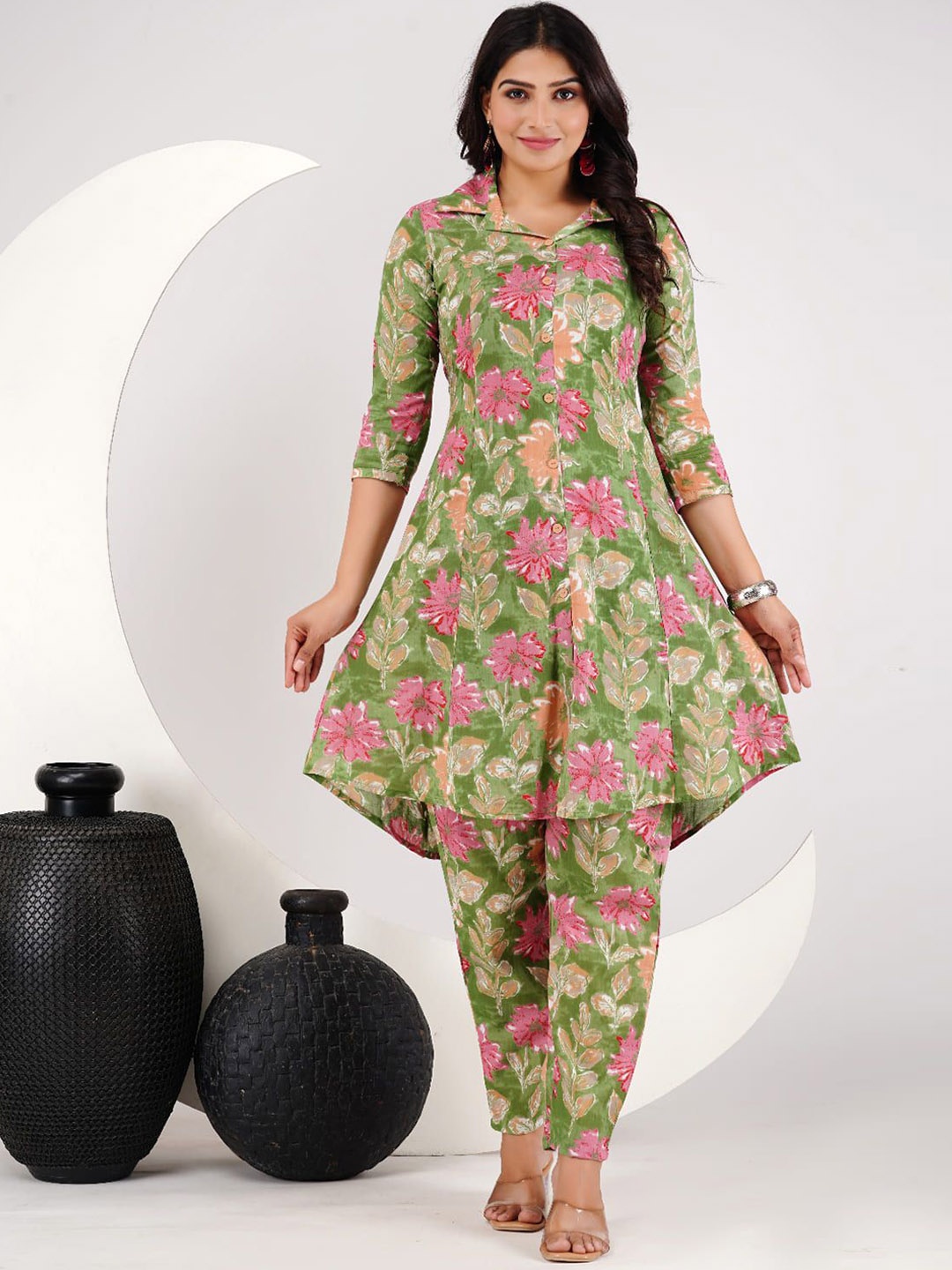 

PAIRS4U Printed Shirt With Trouser Co-Ords, Green