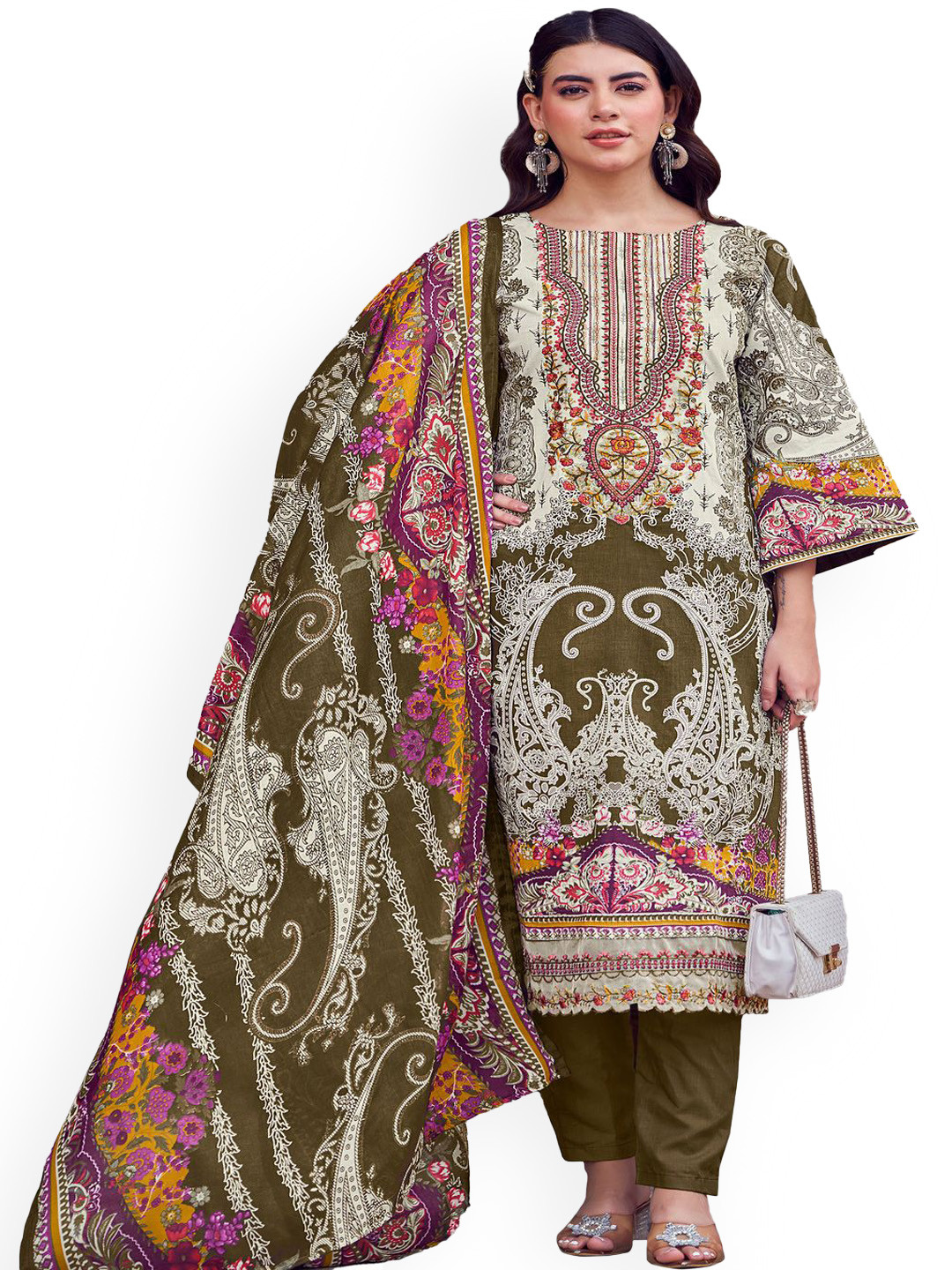 

DRAVINAM Trends Embroidered Pure Cotton Unstitched Dress Material, Green