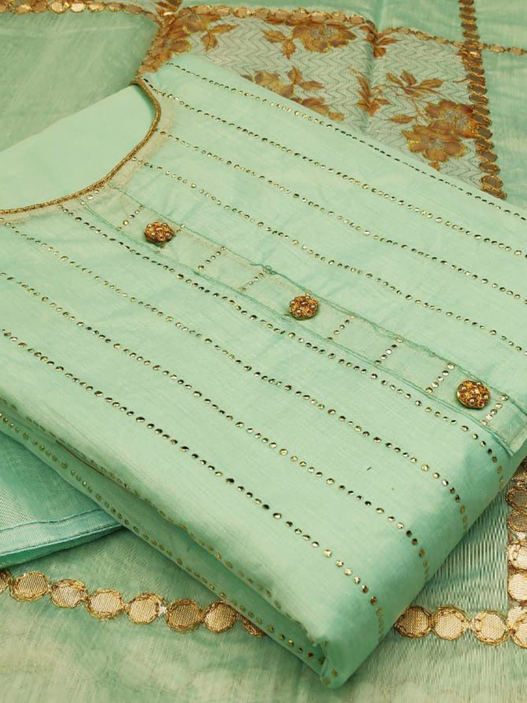 

SAINOOR Embellished Semi-Stitched Dress Material, Sea green