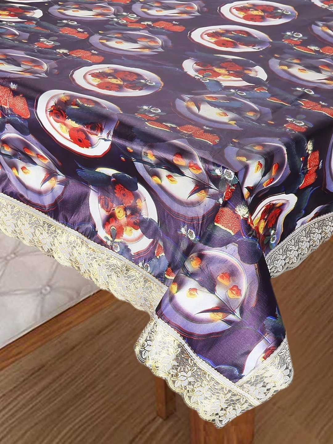 

Homerz Purple Floral Plastic 8-Seater Table Cover