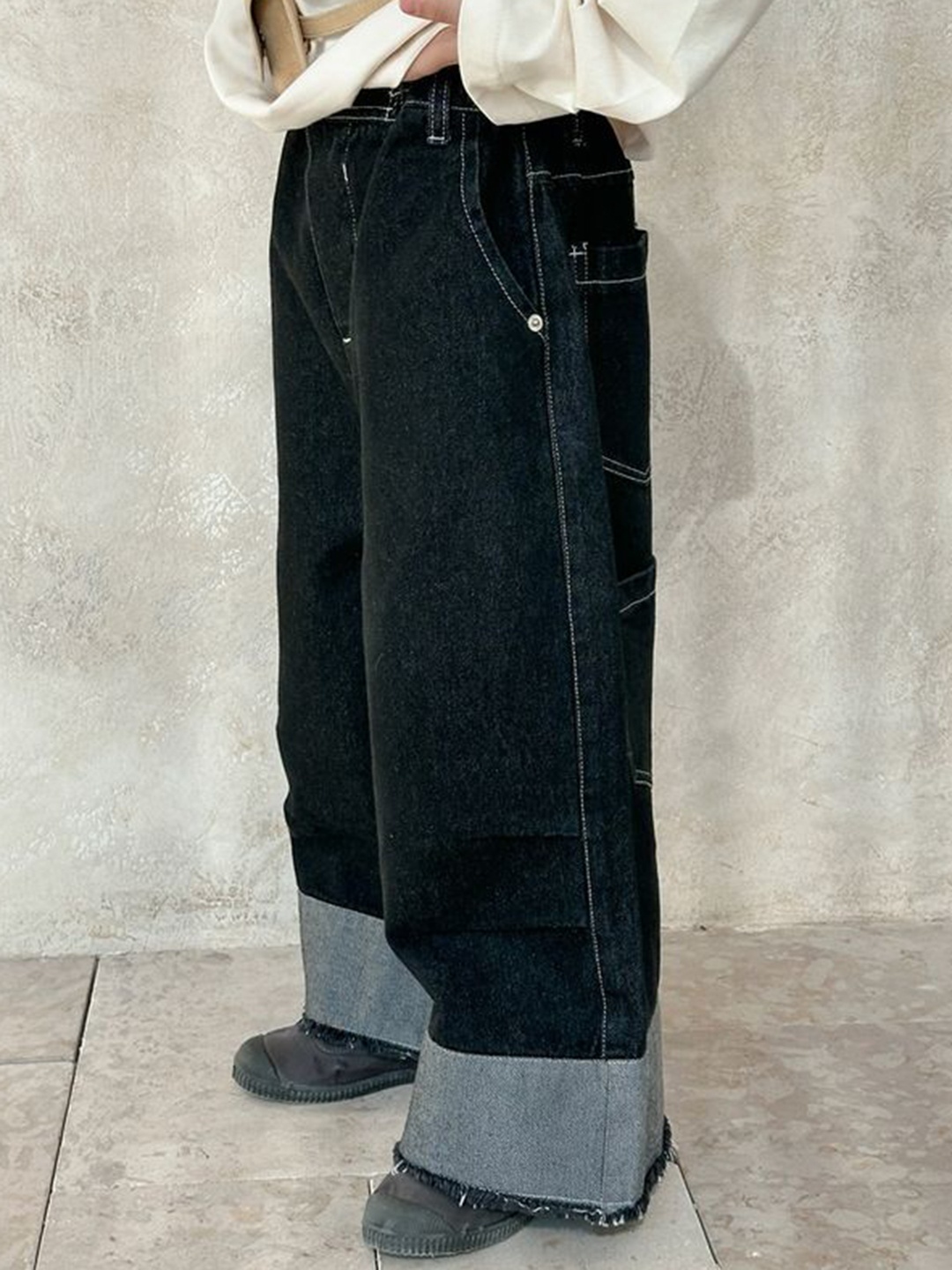

LULU & SKY Boys Wide Leg High-Rise Low Distress Jeans, Black