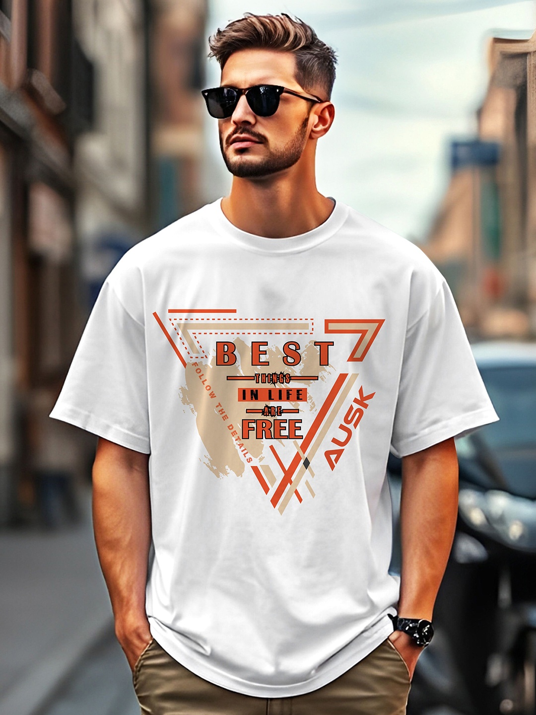 

AUSK Men Typography Printed Pockets T-shirt, White