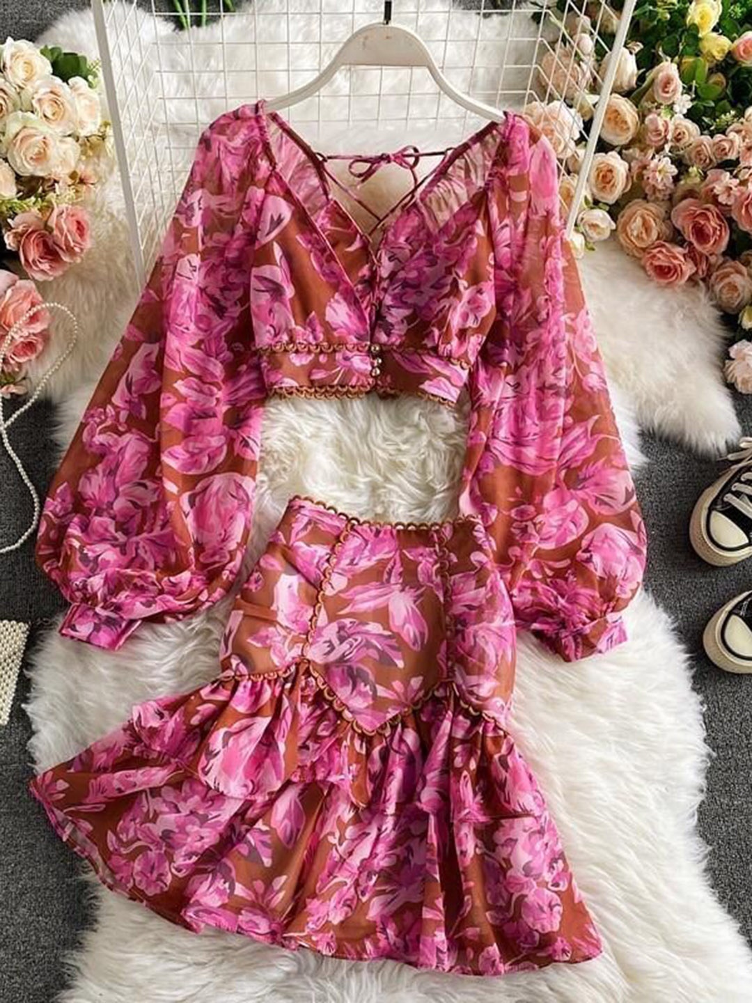 

PANKH Printed Top With Skirts Co-Ords, Pink